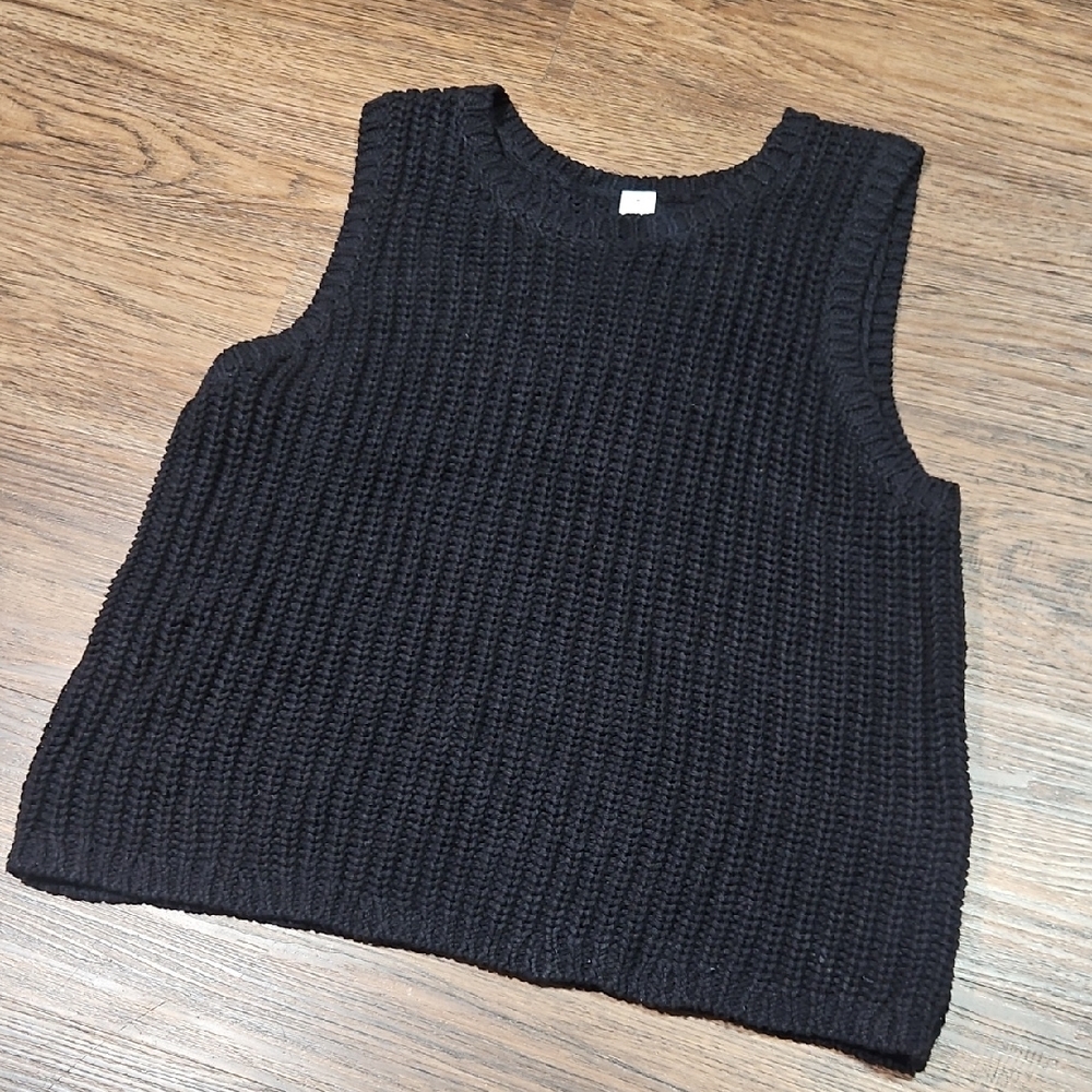 Old Navy Black Chunky Knit Sweater Tank Women's Medium 100% Cotton